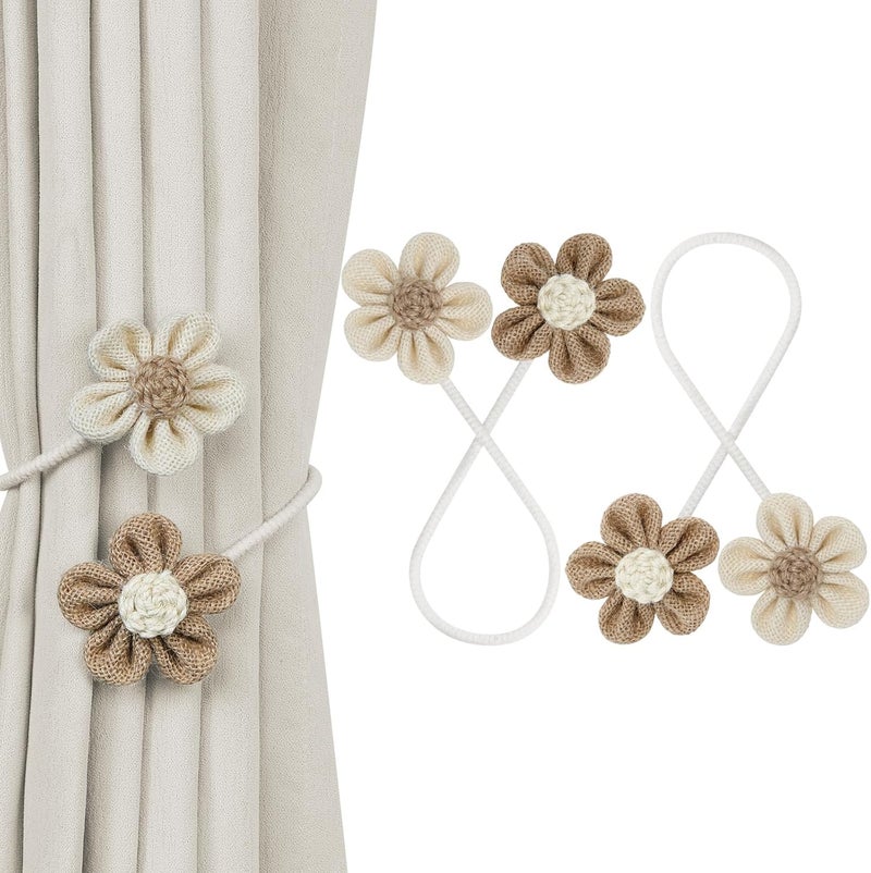 KLOGTSIND Flower Curtain Tiebacks, 2 Pack Boho Curtain Ties Elegant DIY Curtain Holdbacks, Decorative Window Drape Twist Tie Backs for Bedroom Decor, Nursery Decor, Farmhouse Decor - Image 1